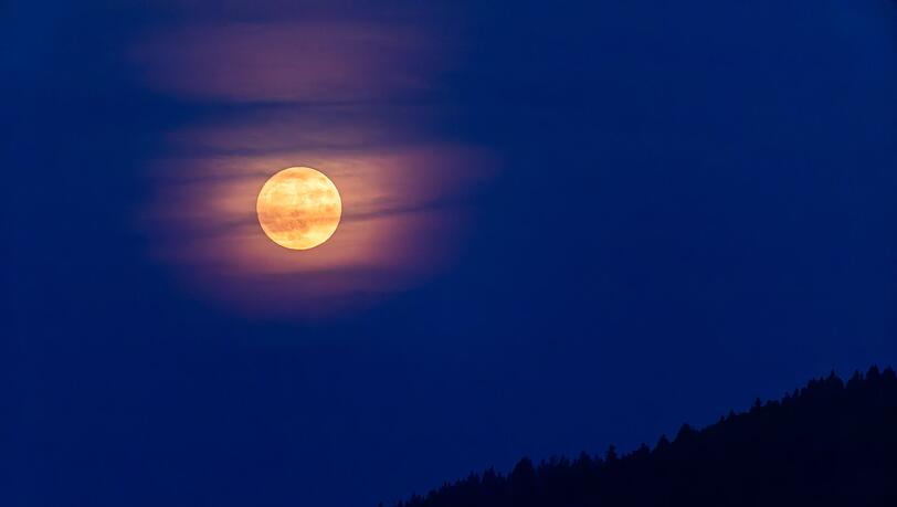 Der Rauch von den Waldbränden in Kanada lässt den Vollmond orange-rötlich erscheinen.