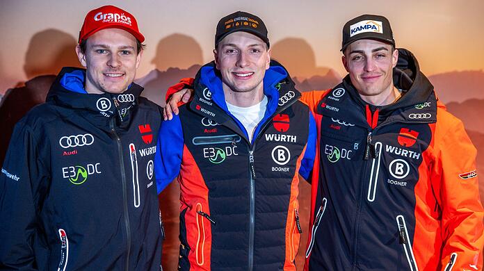 Fabian Gratz, Jonas Stockinger und Anton Grammel (v.l.) starten im WM-Riesenslalom.