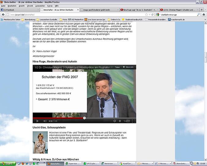 Drüber steht: "Nina Ruge, Moderatorin und Autorin". Drunter redet: Startbahn-Gegner Christian Magerl.