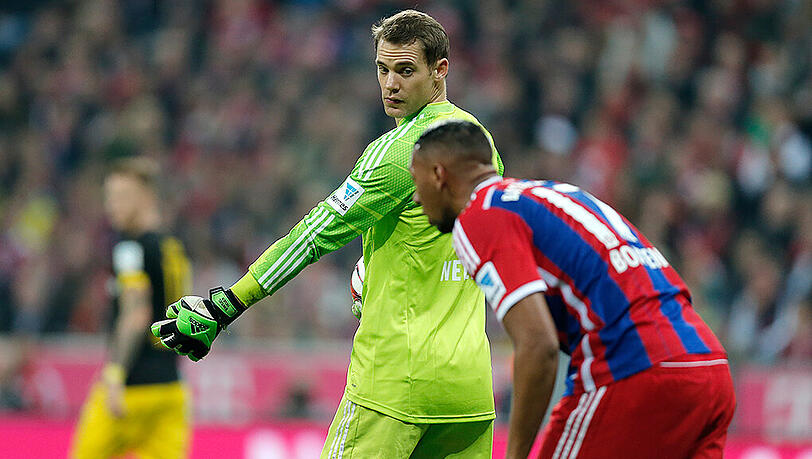 Sind gemeinsam kaum zu überwinden: Bayerns Torhüter Manuel Neuer und Innenverteidiger Jerôme Boateng. Sind gemeinsam kaum zu überwinden: Bayerns Torhüter Manuel Neuer und Innenverteidiger Jerôme Boateng.