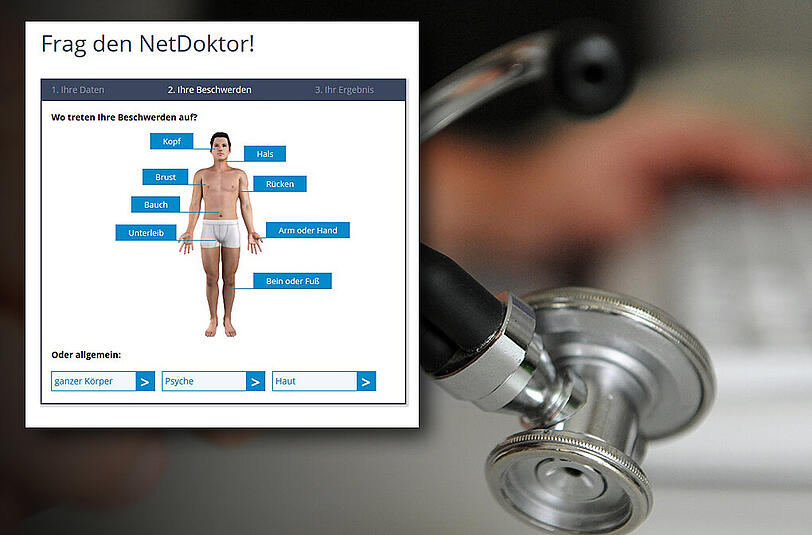 Unterleib oder Kopf? Auf Portalen wie &bdquo;NetDoktor&ldquo; sollen Patienten ihre Beschwerden eingeben &ndash; und erhalten danach eine Ferndiagnose.