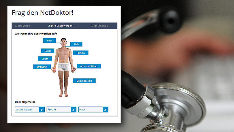 Unterleib oder Kopf? Auf Portalen wie „NetDoktor“ sollen Patienten ihre Beschwerden eingeben – und erhalten danach eine Ferndiagnose. Unterleib oder Kopf? Auf Portalen wie „NetDoktor“ sollen Patienten ihre Beschwerden eingeben – und erhalten danach eine Ferndiagnose.