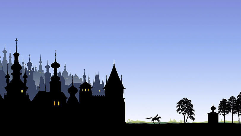Wer reitet so schnell durch nacht und Wind? Szene aus Michel Ozelots fantastischem "Prinzessinnen und Drachen“. Wer reitet so schnell durch nacht und Wind? Szene aus Michel Ozelots fantastischem "Prinzessinnen und Drachen“.