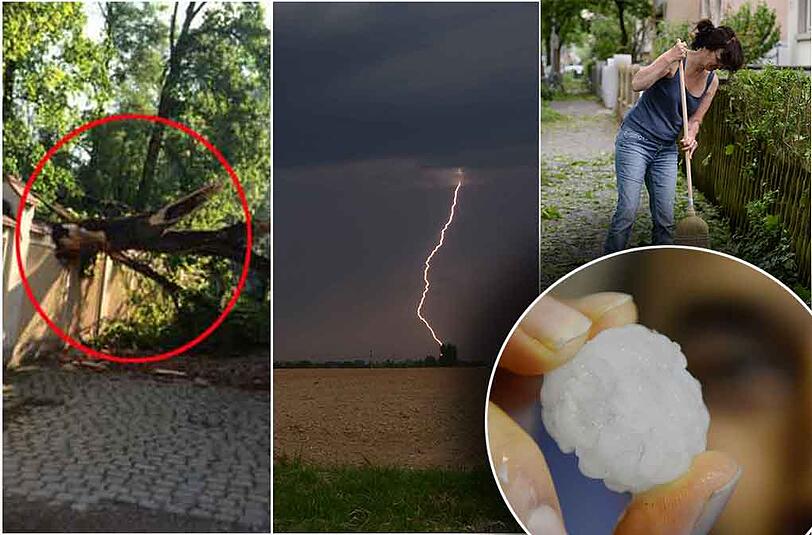 Ein Baum zerstört eine Mauer, ein Blitz schlägt in einen Baum ein, die Aufräumarbeiten laufen: Das Gewitter hat in der Nacht auf Christi Himmelfahrt über Süddeutschland getobt. Die Bilder...