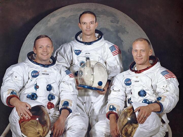 Die Besatzung der Apollo 11: Neil Armstrong (l-r), Michael Collins Edwin "Buzz" Aldrin.