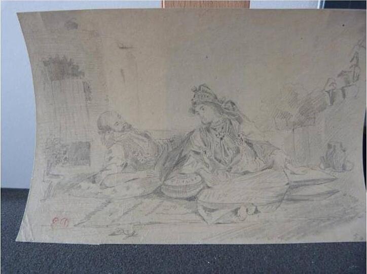 Eugene Delacroix: «Conversation mauresque sur une terrasse», undatierte Bleistiftzeichnung.