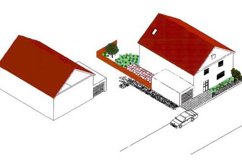 So beschreibt die Chinesin das Haus, in dem sie fest gehalten wurde. Links ist das Nachbarhaus angedeutet.