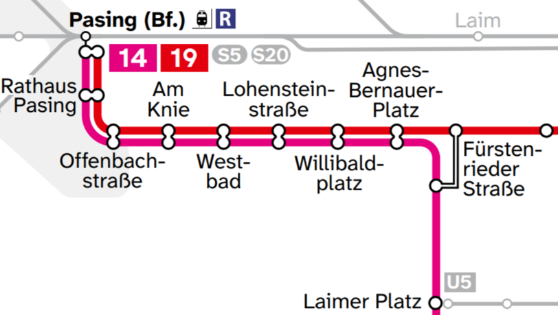 Die neue Linie 14 f&auml;hrt nun vom Gondrellplatz bis zum Pasinger Bahnhof.