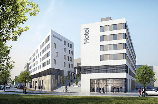 Das Plaza soll eine Mischung zwischen Hotel und Einkaufszentrum werden &ndash; quasi das Versorgungszentrum des Viertels. Der Baubeginn ist für 2017 geplant.