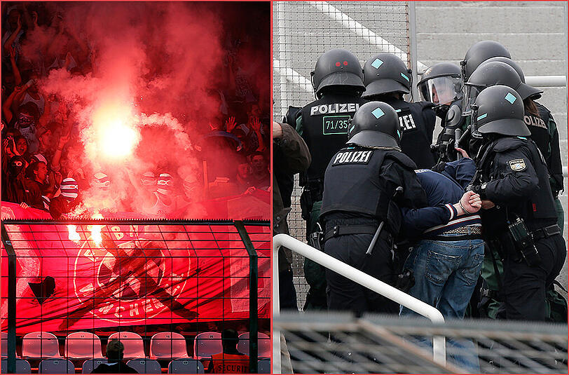 Feuerige Atmosphäre beim kleinen Derby. Beim Hinspiel im August musste die Polizei gleich mehrmals eingreifen.