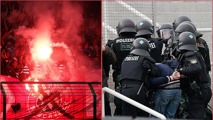 Feuerige Atmosphäre beim kleinen Derby. Beim Hinspiel im August musste die Polizei gleich mehrmals eingreifen. Feuerige Atmosphäre beim kleinen Derby. Beim Hinspiel im August musste die Polizei gleich mehrmals eingreifen.