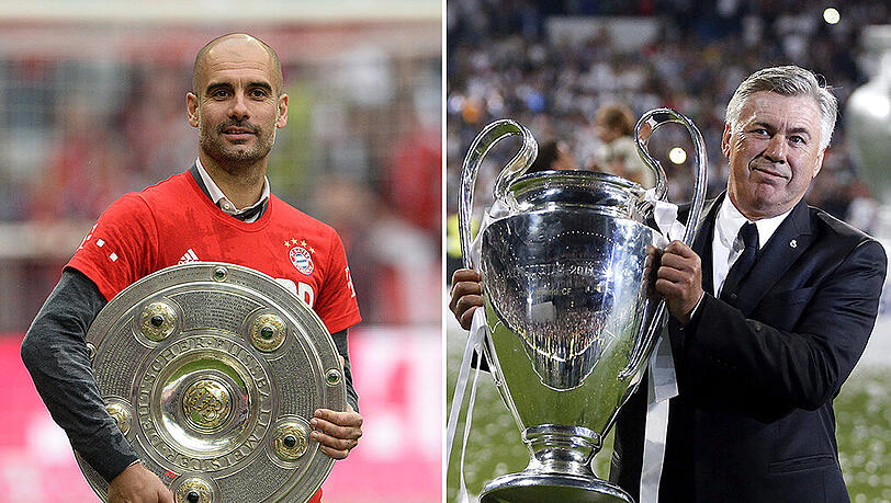 23. Mai 2015: Bayern-Trainer Pep Guardiola und die Meisterschale. 25. Mai 2014: Real-Trainer Carlo Ancelotti und der Champions-League-Pokal. Was reißt der Italiener mit den Münchnern in der Königsklasse? 23. Mai 2015: Bayern-Trainer Pep Guardiola und die Meisterschale. 25. Mai 2014: Real-Trainer Carlo Ancelotti und der Champions-League-Pokal. Was reißt der Italiener mit den Münchnern in der Königsklasse?