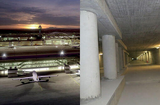 So soll es im Jahr 2015 ausschauen: Wie ein großer Riegel liegt der Satellit quer vor dem Terminal 2, der Kuppel des MAC und dem Tower. Wir waren mal auf der Baustelle...