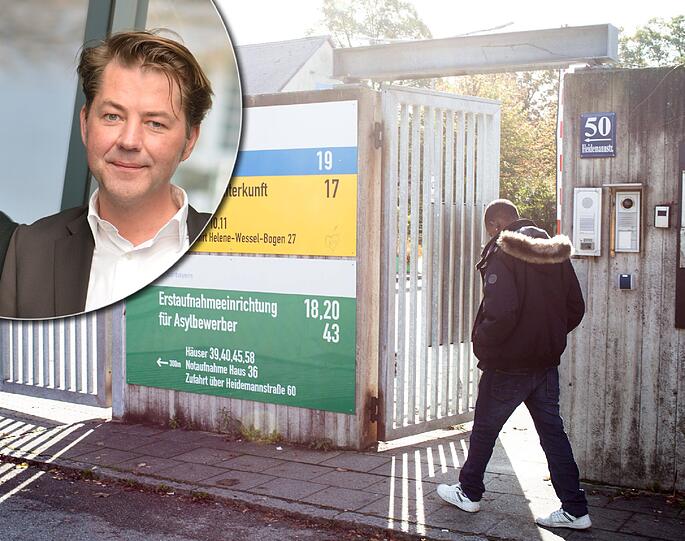 Der Eingang zur Bayernkaserne in der Heidemannstraße. Hier befindet sich auch das Haus 12 der Inneren Mission, in dem George B. (49) angegriffen wurde.