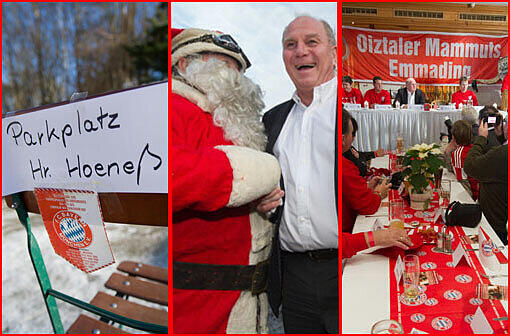 Extra Parkplatz und Handshake vom Nikolo: Uli Hoeneß bekam bei den "Oiztaler Mammuts Emmading" einen warmen Empfang.