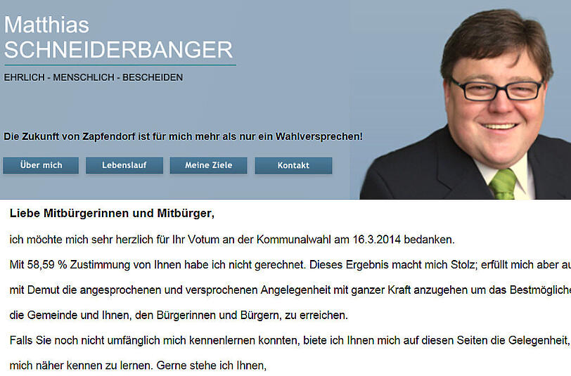 ERHLICH - MENSCHLICH - BESCHEIDEN : Mit diesen Werten wirbt Matthias Schneiderbanger auf seiner Homepage.