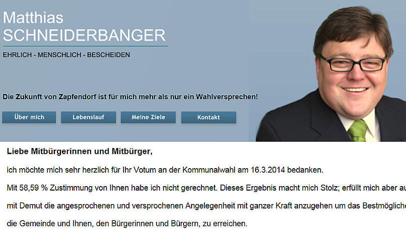 ERHLICH - MENSCHLICH - BESCHEIDEN : Mit diesen Werten wirbt Matthias Schneiderbanger auf seiner Homepage. ERHLICH - MENSCHLICH - BESCHEIDEN : Mit diesen Werten wirbt Matthias Schneiderbanger auf seiner Homepage.