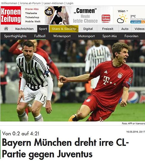 "Irre", so sieht die österreichische "Kronenzeitung" das CL-Spiel der Bayern.