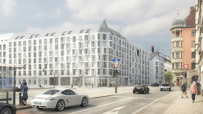 So soll es eines Tages aussehen, das achtstöckige Gebäude mit Motel One.