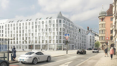 So soll es eines Tages aussehen, das achtstöckige Gebäude mit Motel One.