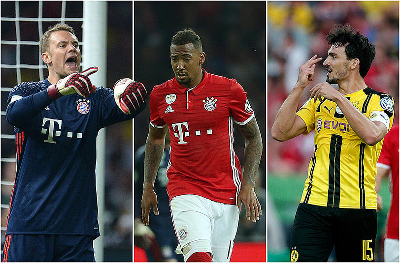Alle drei erhielten das Prädikat "Weltklasse": Manuel Neuer (l.), Jérôme Boateng (m.) und Mats Hummels.