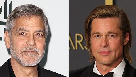 George Clooney (l.) und Brad Pitt stehen für den neuen Actionthriller "Wolfs" wieder gemeinsam vor der Kamera.
