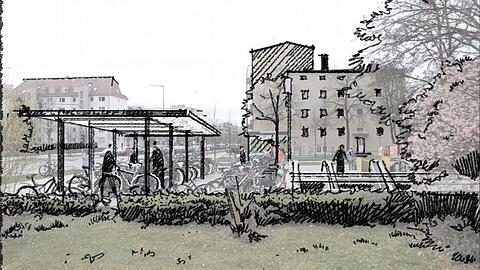 So könnte es aussehen, wenn neben den U-Bahnen Radlständer überdacht werden, hier der Bömerwaldplatz.