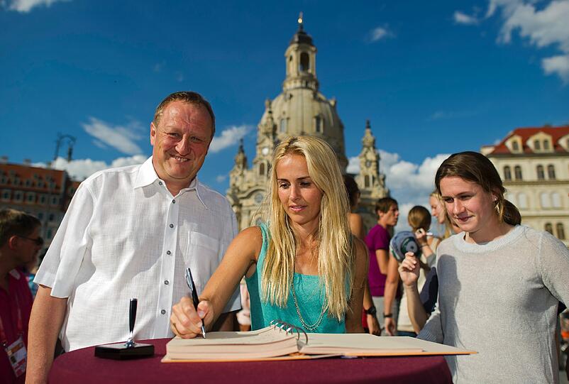 Heather Mitts bei einem Besuch in Dresden.