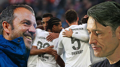 Der frühere Bayern-Coach und sein Nachfolger: Niko Kovac (r.) musste nach einer 1:5-Klatsche in Frankfurt im November gehen, Hansi Flick übernahm und startete eine Siegesserie.