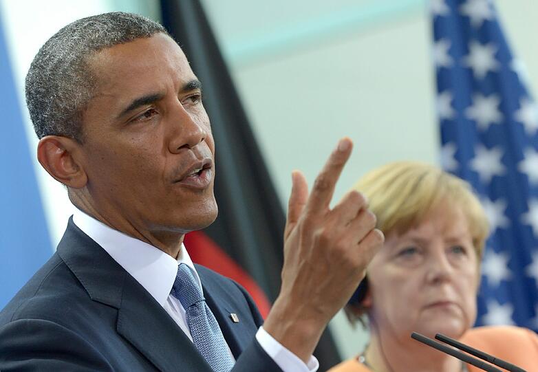 Barack Obama trifft in Berlin auf Bundeskanzlerin Angela Merkel (CDU).