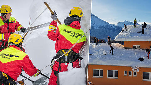Die Feuerwehrleute aus München beim Schneeschippen im Landkreis Berchtesgadener Land.