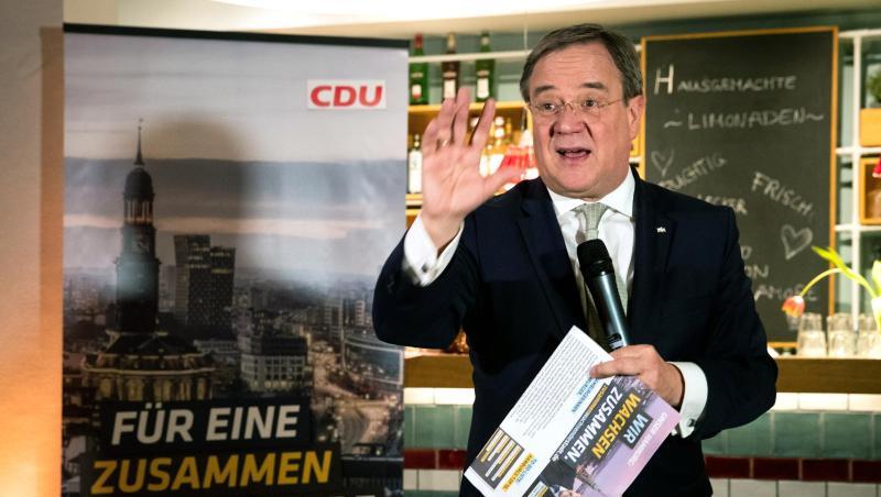 Armin Laschet spricht bei einer Wahlkampfveranstaltung der CDU. Armin Laschet spricht bei einer Wahlkampfveranstaltung der CDU.
