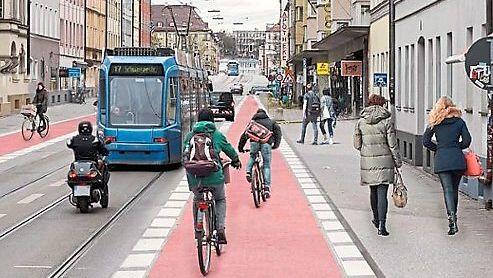 Der Radstreifen in der Fraunhoferstraße.