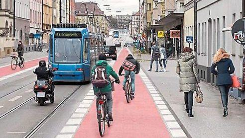 Der Radstreifen in der Fraunhoferstraße.