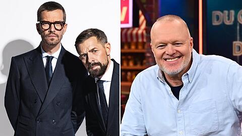 TV-Zuschauer müssen sich im April immer mittwochs zwischen Joko und Klaas und Stefan Raab (r.) entscheiden.