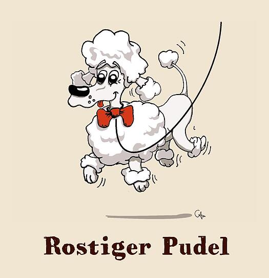 Von wegen rostig: Der Logo-Pudel.