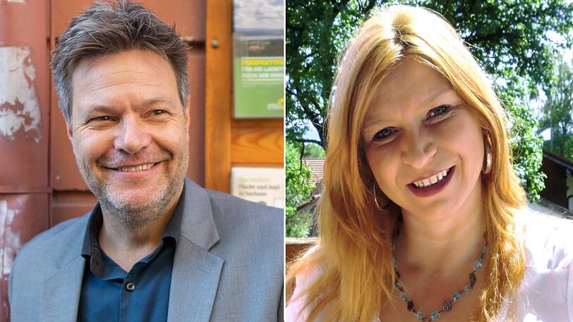 Grünen-Chef Robert Habeck und Bayernpartei-Kreisvorsitzende Regina Schropp.