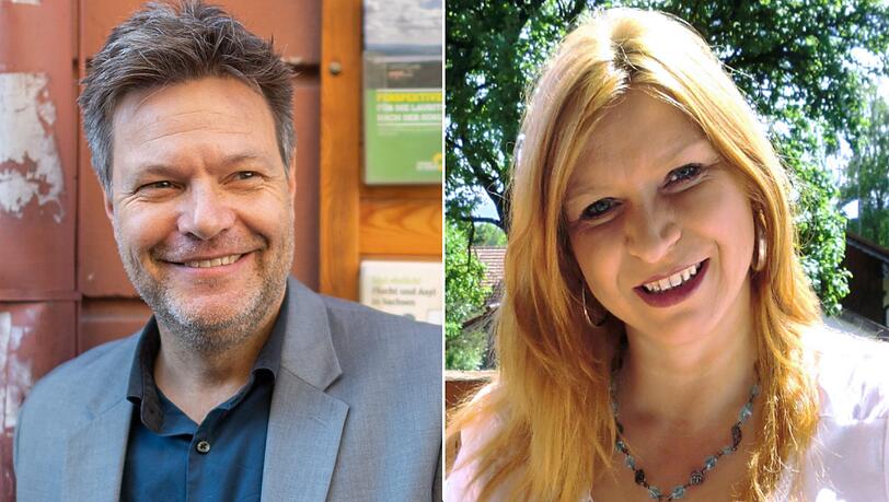 Grünen-Chef Robert Habeck und Bayernpartei-Kreisvorsitzende Regina Schropp. Grünen-Chef Robert Habeck und Bayernpartei-Kreisvorsitzende Regina Schropp.