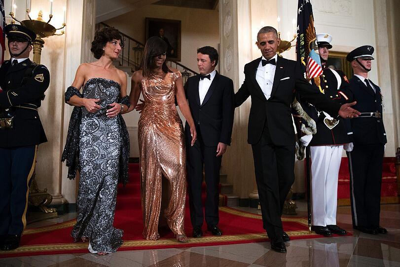 US Präsident Barack Obama und seine First Lady Michelle Obama mit dem italienischen Regierungschef Matteo Renzi und seiner Ehefrau Agnese Landini.