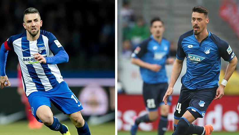 Hertha hofft auf Tor von Vedad Ibisevic (l); Hoffenheim setzt auf Sandro Wagner. Hertha hofft auf Tor von Vedad Ibisevic (l); Hoffenheim setzt auf Sandro Wagner.