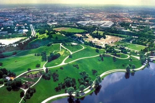 Blick auf den Olympiapark in München. Der südliche Teil soll vergrößert werden.