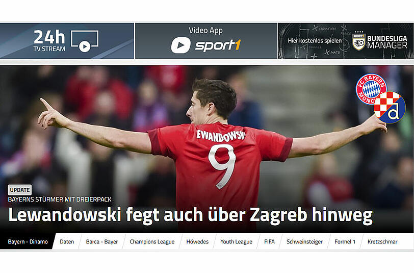 "Lewandowski fegt auch über Zagreb hinweg" - schreibt "Sport1.de".