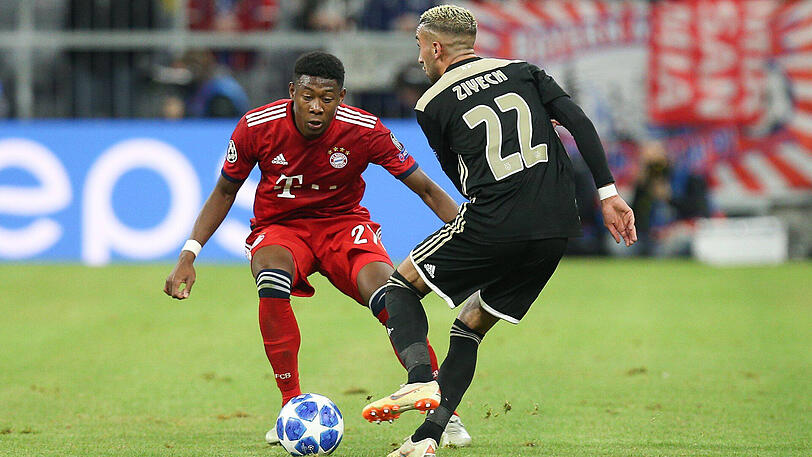 DAVID ALABA, NOTE 4: Gleich mit viel Power und Sprints über die linke Seite, kam aber vorm 1:1 mit seiner Grätsche gegen den Schuss von Mazraoui zu spät. Seine Flanken waren meist leichte Beute für Ajax-Keeper Onana.