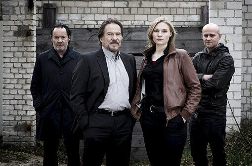 Die Hauptdarsteller von "Tod einer Polizistin" (l-r) Uwe Kockisch, Götz George, Rosalie Thomass und Jürgen Vogel (undatiertes Foto).