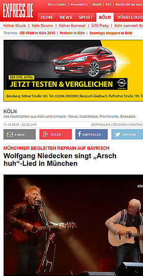 Der Kölner "Express" legte den Focus auf den Auftritt von BAP-Frontmann Wolfgang Niedecken.
