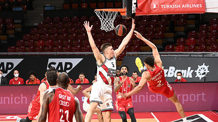 Die Münchner gewannen 85:82 gegen Olimpia Mailand.