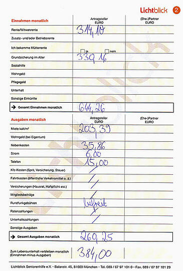 314,10 Euro Rente, dazu Grundsicherung. Zum Leben bleiben 384 Euro.