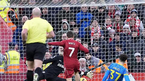 Die Erl&ouml;sung f&uuml;r Florian Wirtz: Er erzielte das 2:0 gegen Wolverhampton.