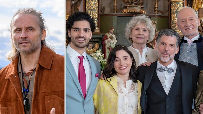 Erich Altenkopf (l.) verlässt "Sturm der Liebe" in der Jubiläumsfolge - gefeiert wird darin die Goldenen Hochzeit von Antje Hagen (h.l.) und Sepp Schauer (h.r.).