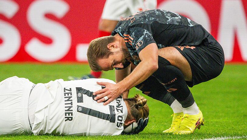 Mainz-Torhüter Zentner wurde von Harry Kane am Kopf getroffen.